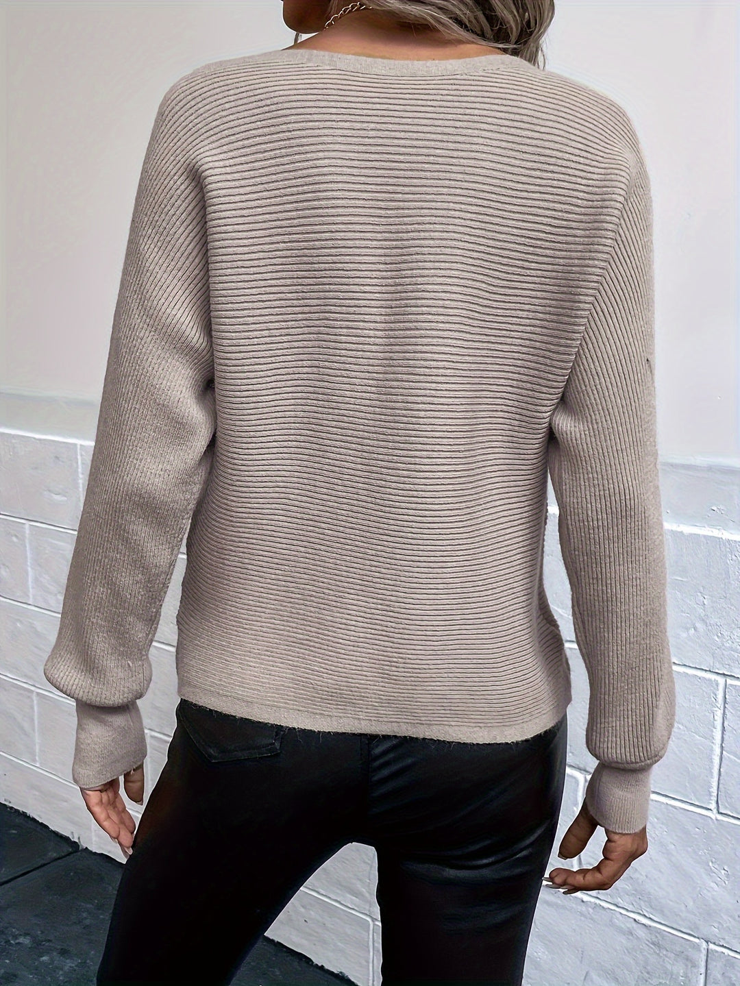 Khaki Pullover Sweater Casual Solid Color