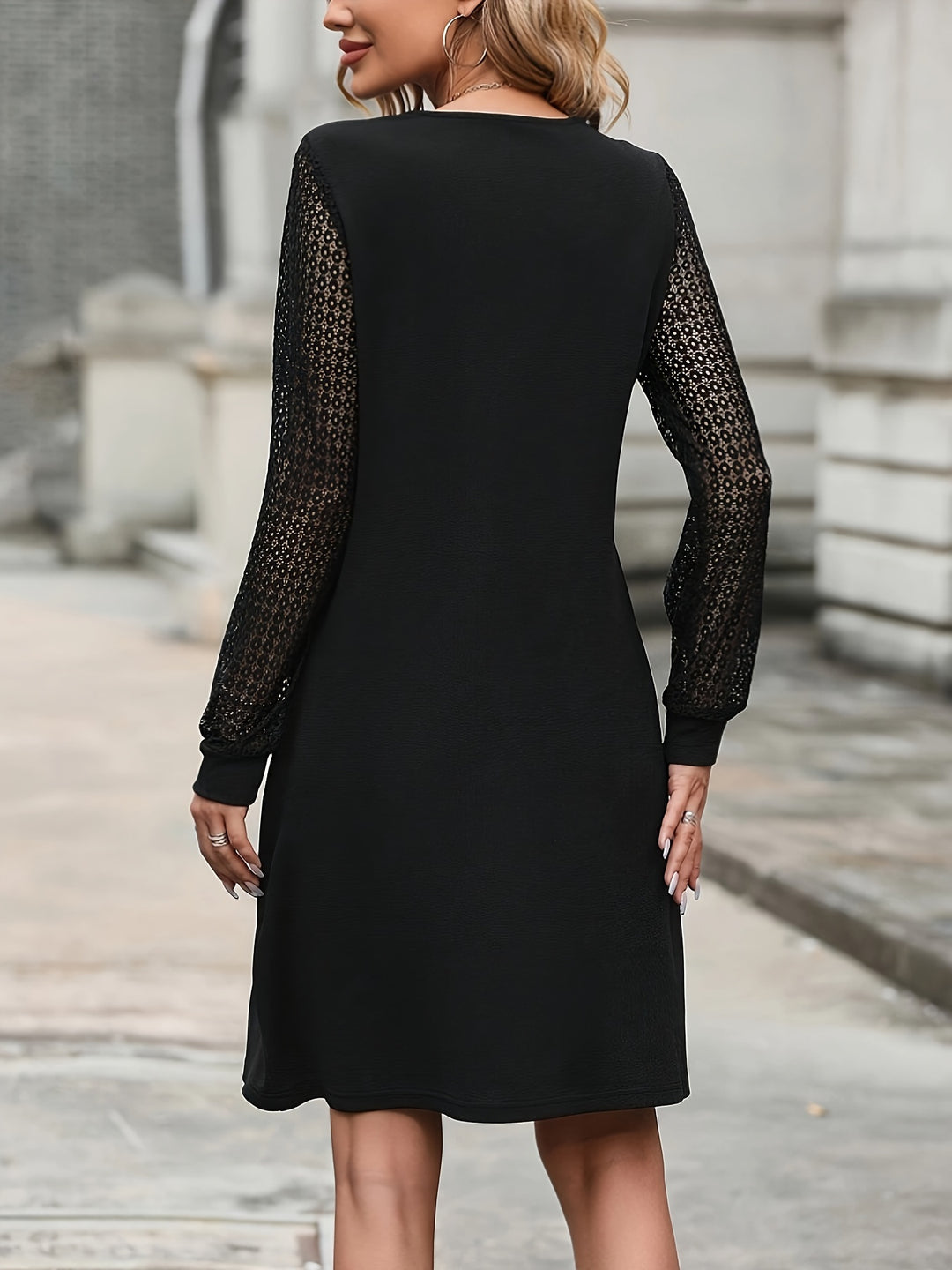 Contrast Lace Long Sleeve Dress